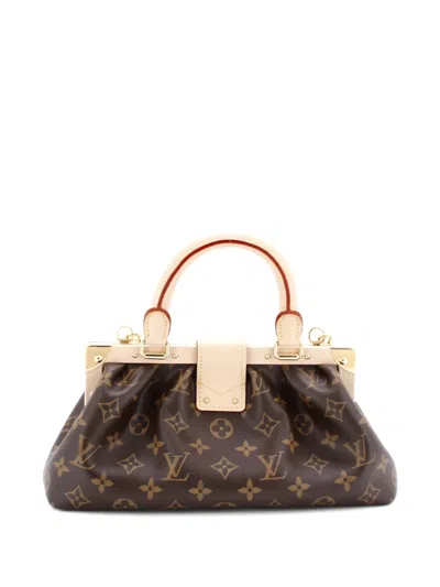 Pre-owned Louis Vuitton Monogram Top Handle Frame Clutch Monogram Canvas Satchel In Brown
