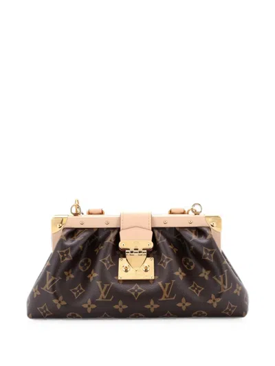 Pre-owned Louis Vuitton Monogram Top Handle Frame Clutch Monogram Canvas Satchel In Brown