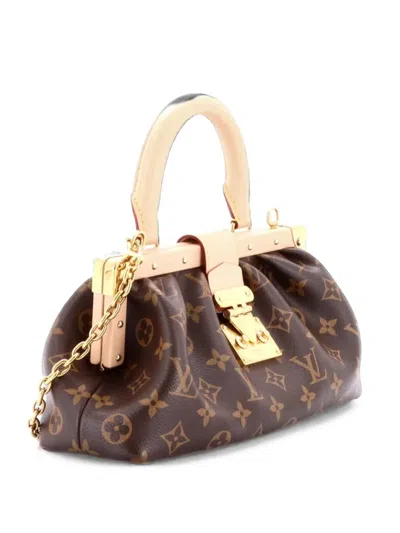 Pre-owned Louis Vuitton Monogram Top Handle Frame Clutch Monogram Canvas Satchel In Brown