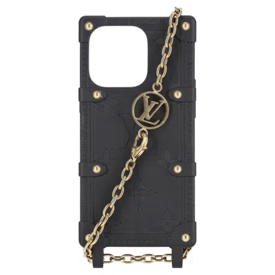 Pre-owned Louis Vuitton Monogram Truck Rubber Iphone 14 Pro Case On A Chain In Black