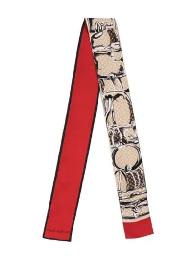 Pre-owned Louis Vuitton Monogram Trunks Silk Bandeau In Red