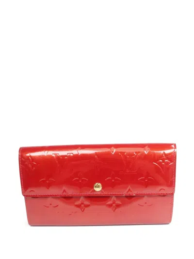 Pre-owned Louis Vuitton Monogram Vernis Portefeuille Sarah Wallet In Red
