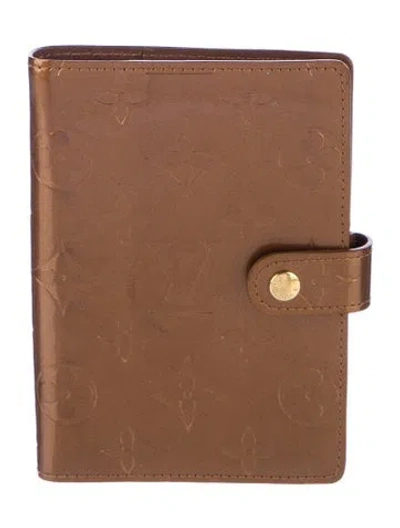 Pre-owned Louis Vuitton Monogram Vernis Small Ring Agenda Cover In Brown
