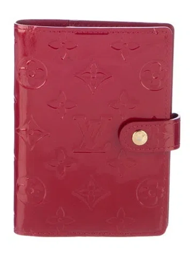 Pre-owned Louis Vuitton Monogram Vernis Small Ring Agenda Cover In Red