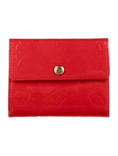 Pre-owned Louis Vuitton Monogram Vernis Vernis Patent Leather Card Holder In Red