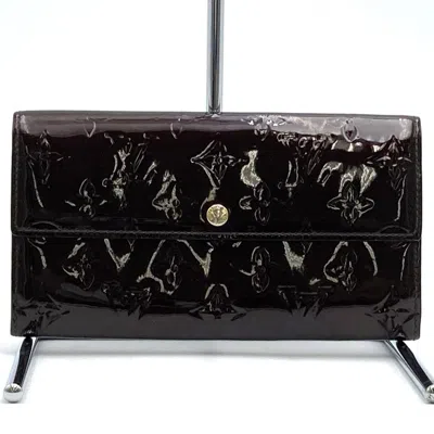 Pre-owned Louis Vuitton Monogram Vernis Wine Monogram Vernis Long Wallet (bi-fold) () In Burgundy