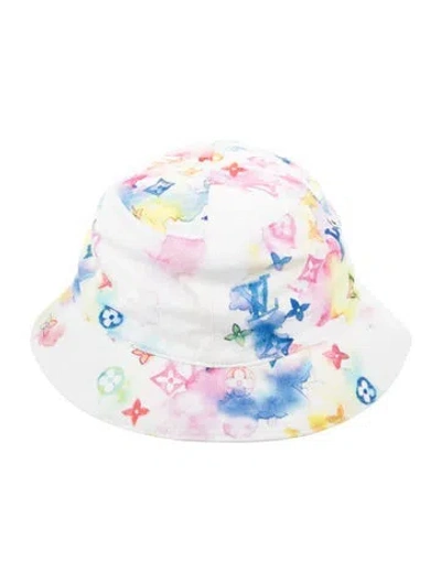 Pre-owned Louis Vuitton Monogram Watercolor Reversible Bucket Hat In White