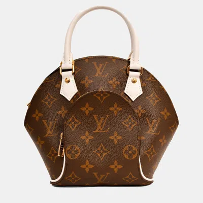 Pre-owned Louis Vuitton Monogram White Accent Leather 'elipse Bb' Top Handle With Strap In Brown