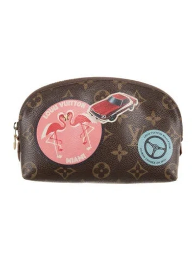 Pre-owned Louis Vuitton Monogram World Tour Pouch Pm In Brown