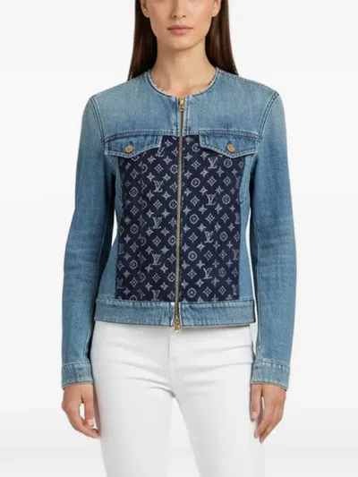 Pre-owned Louis Vuitton Monogram Zip-up Denim Jacket In Blue