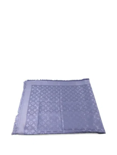 Pre-owned Louis Vuitton Monogram-pattern Fringe Scarf In Blue