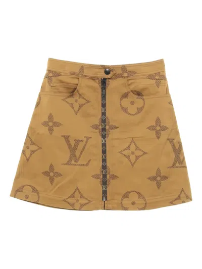 Pre-owned Louis Vuitton Monogram-print Zip-up Skirt In Neutral