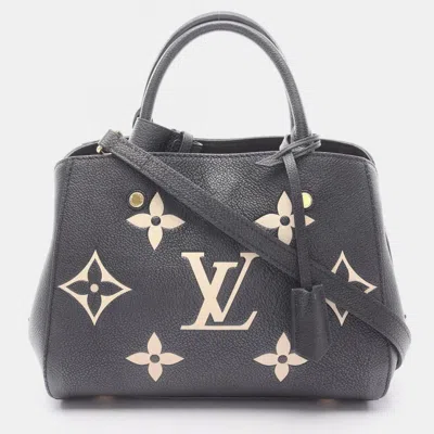 Pre-owned Louis Vuitton Montaigne Bb Two-tone Handbag In Monogram Empreinte Leather Black And Beige In Sand