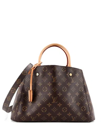 Pre-owned Louis Vuitton Montaigne Handbag Monogram Canvas Mm Tote Bag In Brown