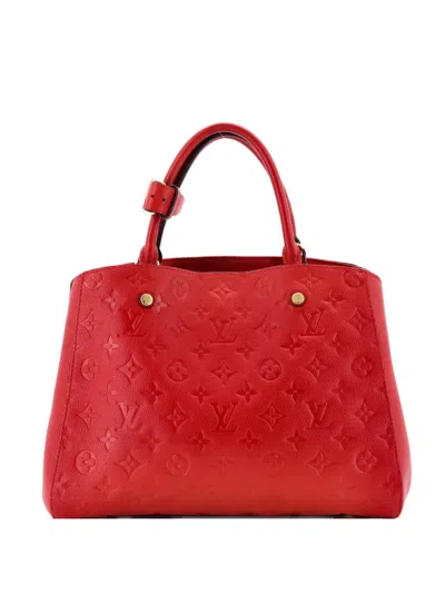 Pre-owned Louis Vuitton Montaigne Handbag Monogram Empreinte Leather Mm Satchel In Red