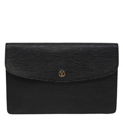 Pre-owned Louis Vuitton Montaigne Leather Clutch Bag () In Black