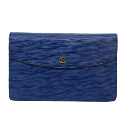 Pre-owned Louis Vuitton Montaigne Leather Clutch Bag () In Blue