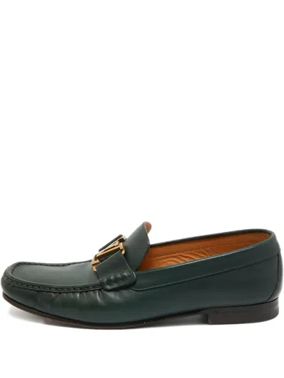 Pre-owned Louis Vuitton Montaigne Logo Leather Loafer In Green