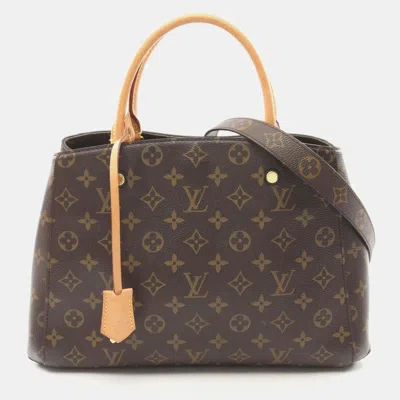 Pre-owned Louis Vuitton Montaigne Mm Brown Coated Canvas Leather Monogram Handbag