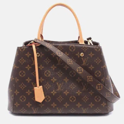 Pre-owned Louis Vuitton Montaigne Mm Brown Monogram Canvas Leather Shoulder Bag