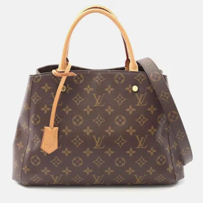 Pre-owned Louis Vuitton Montaigne Mm Monogram Handbag Coated Canvas Leather Brown