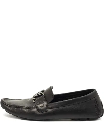 Pre-owned Louis Vuitton Monte Carlo Leather Loafers In Black