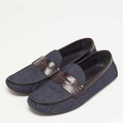 Pre-owned Louis Vuitton Monte Carlo Size 43.5 Blue/brown Denim And Leather Loafers