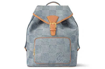 Pre-owned Louis Vuitton Montsouris Backpack Damier Denim 3d Blue Denim