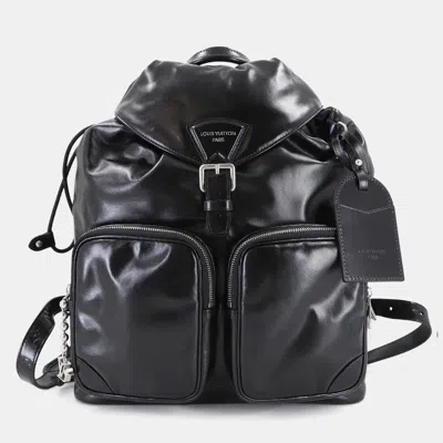 Pre-owned Louis Vuitton Montsouris Cargo Backpack Black Leather