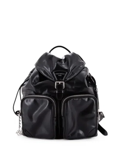 Pre-owned Louis Vuitton Montsouris Cargo Leather Backpack In Black