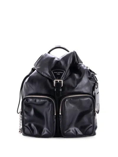 Pre-owned Louis Vuitton Montsouris Cargo Leather Backpack In Black