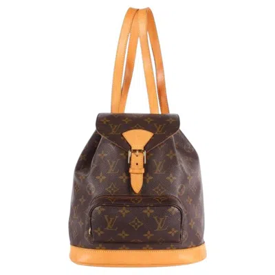 Pre-owned Louis Vuitton Montsouris Mm Backpack With Canvas Leather In Brown