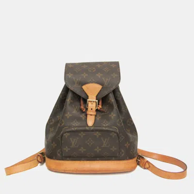 Pre-owned Louis Vuitton Montsouris Mm Brown Monogram Canvas Backpack Bag