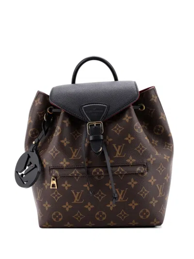 Pre-owned Louis Vuitton Montsouris Nm Monogram Canvas With Leather Pm Backpack In Black