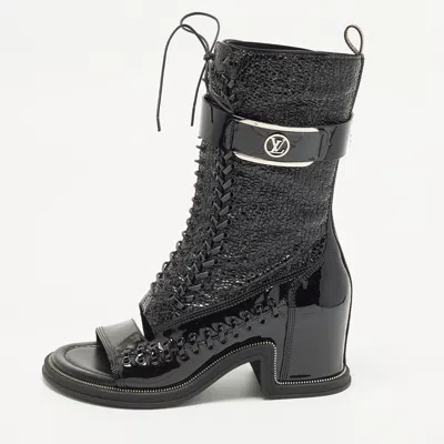 Pre-owned Louis Vuitton Moonlight Size 39 Black Leather And Patent Leather Knee Length Boots