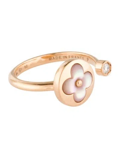 Pre-owned Louis Vuitton Mother Of Pearl & Diamond Color Blossom Mini Sun Ring In Multi