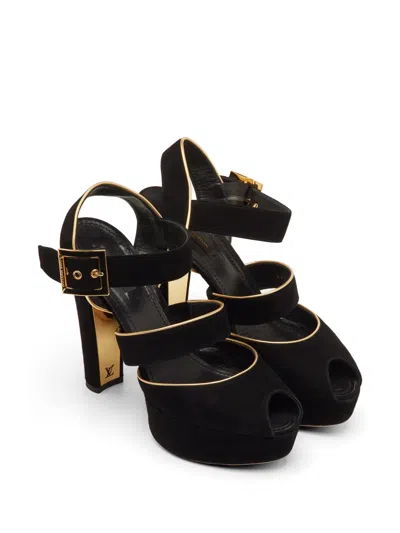 Pre-owned Louis Vuitton Mowani Peep-toe Sandals In Black