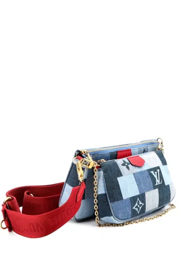 Pre-owned Louis Vuitton Multi Pochette Accessoires Damier And Monogram Patchwork Denim Crossbody Bag In Blue