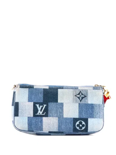 Pre-owned Louis Vuitton Multi Pochette Accessoires Damier And Monogram Patchwork Denim Crossbody Bag In Blue