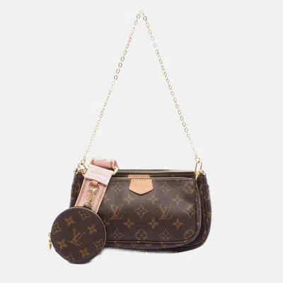 Pre-owned Louis Vuitton Multi Pochette Accessoires Monogram Rose Claire Coated Canvas Leather Shoulder Bag In Brown