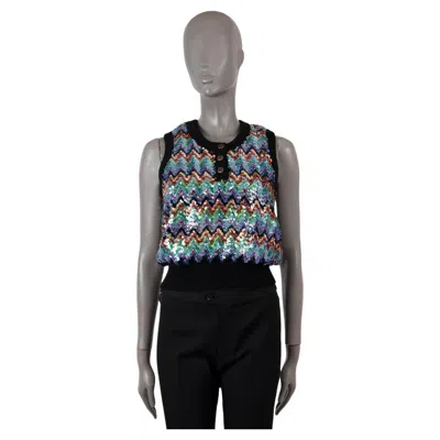 Pre-owned Louis Vuitton Multicolor 2020 Zigzag Sequin Sweater Vest M In Black