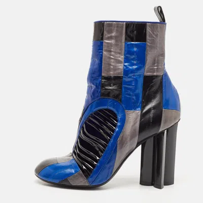 Pre-owned Louis Vuitton Multicolor Eel And Patent Leather Ankle Boots Size 38