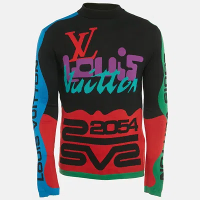 Pre-owned Louis Vuitton Multicolor Logo Intarsia Cotton Knit Sweatshirt M