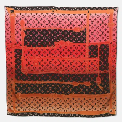 Pre-owned Louis Vuitton Multicolor Logo Monogram Rising Confidential Printed Silk Square Scarf