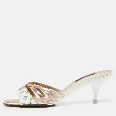 Pre-owned Louis Vuitton Multicolor Monogram Canvas Strappy Slide Sandals Size 36.5