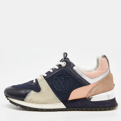 Pre-owned Louis Vuitton Multicolor Suede And Mesh Run Away Trainers Size 37.5 In Navy Blue