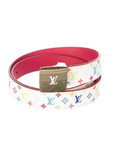 Pre-owned Louis Vuitton Multicolore Monogram Pattern Coated Canvas Belt In White