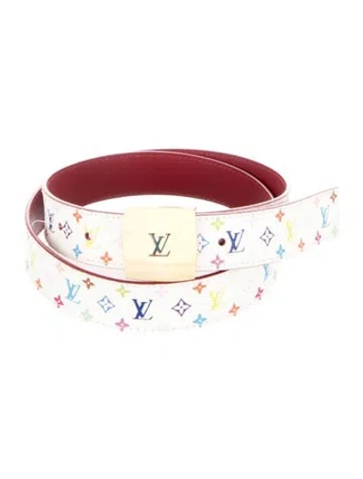 Pre-owned Louis Vuitton Multicolore Monogram Pattern Coated Canvas Belt In White