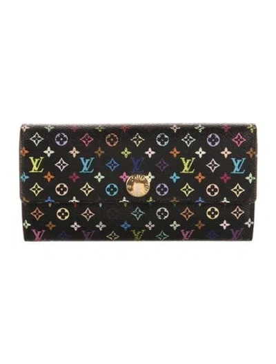 Pre-owned Louis Vuitton Multicolore Monogram Pattern Coated Canvas Sarah Wallet In Black