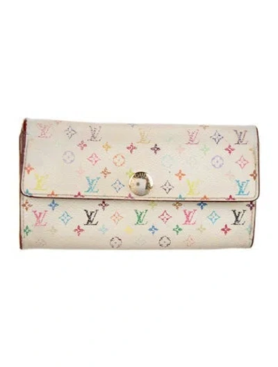 Pre-owned Louis Vuitton Multicolore Monogram Pattern Coated Canvas Sarah Wallet In White